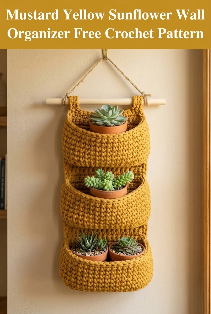 Mustard Yellow Sunflower Wall Organizer Free Crochet Pattern