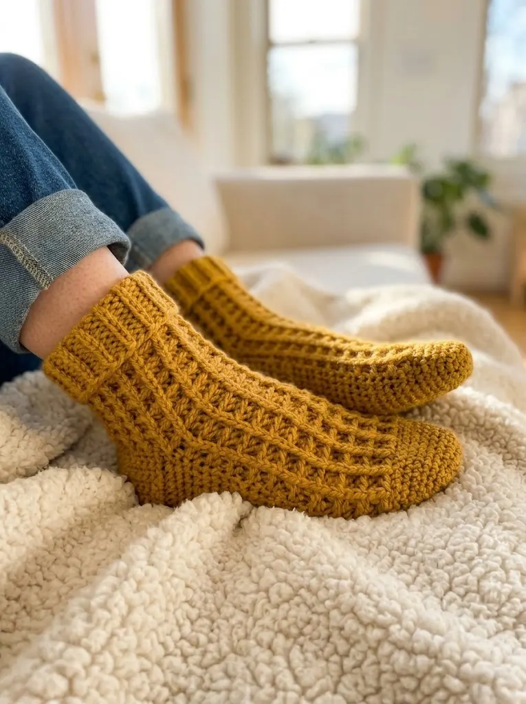 Mustard Yellow Sunshine Socks Free Crochet Pattern