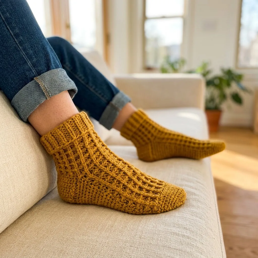 Mustard Yellow Sunshine Socks Free Crochet Pattern