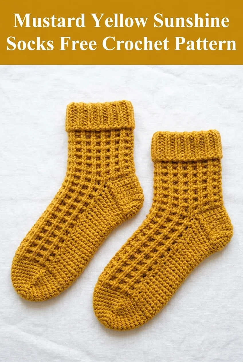 Mustard Yellow Sunshine Socks Free Crochet Pattern