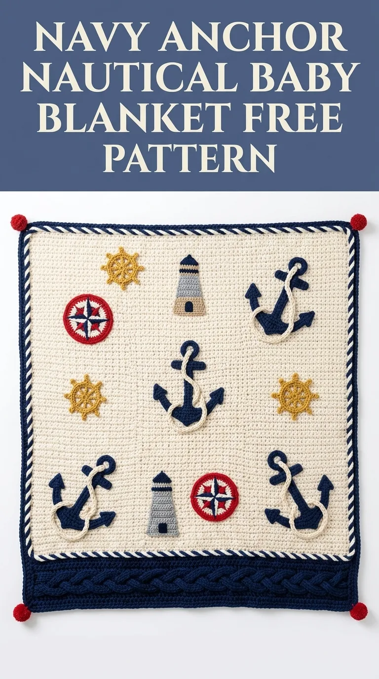 Navy Anchor Nautical Baby Blanket Free Crochet Pattern