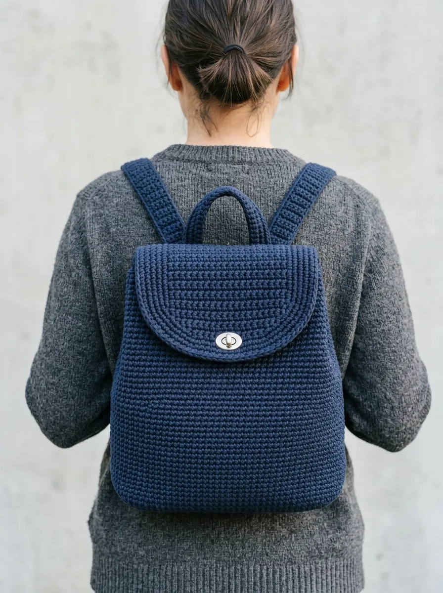 Navy Blue Coastal Crochet Backpack Free Pattern