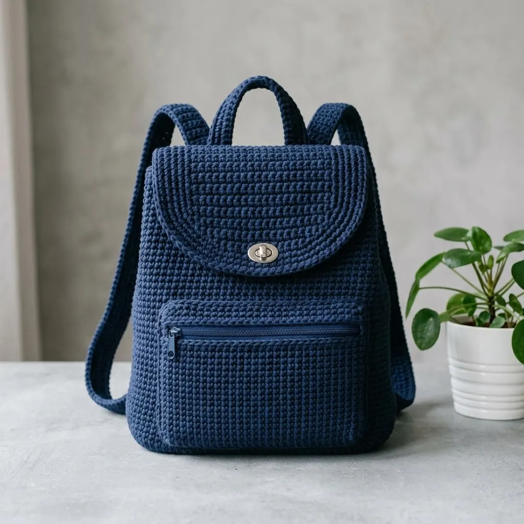 Navy Blue Coastal Crochet Backpack Free Pattern
