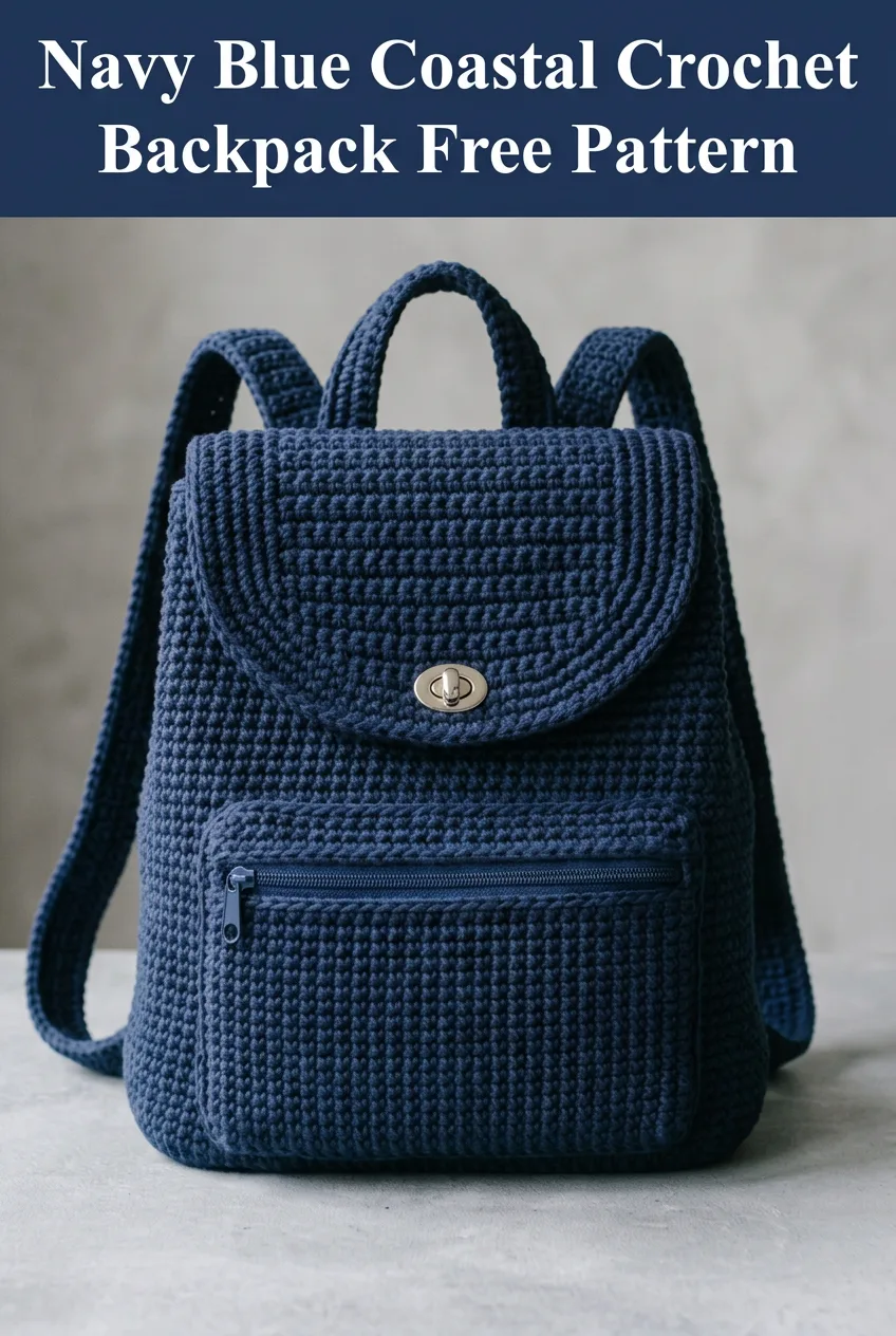 Navy Blue Coastal Crochet Backpack Free Pattern
