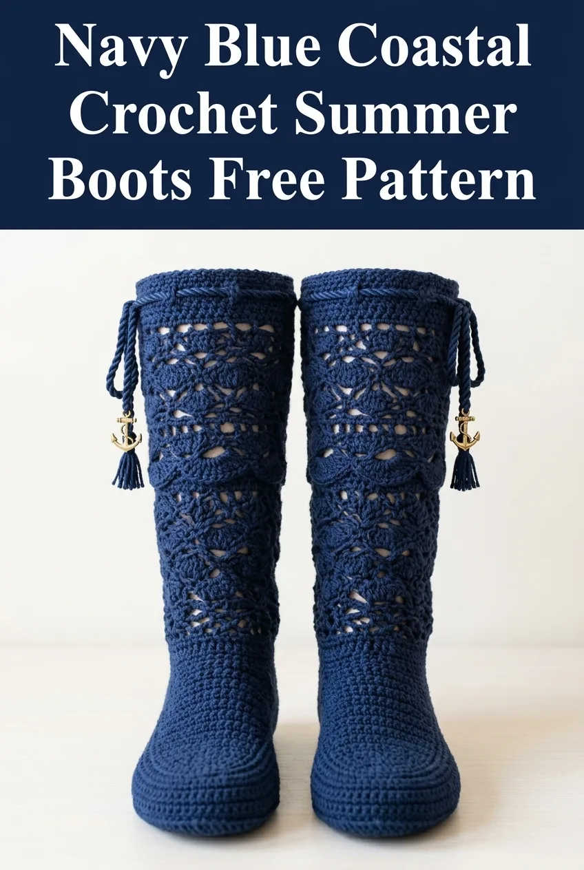 Navy Blue Coastal Crochet Summer Boots Free Pattern