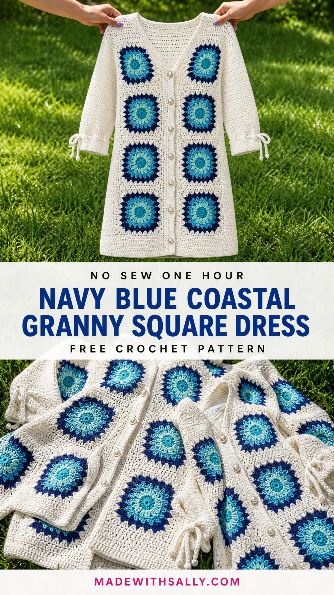 Navy Blue Coastal Granny Square Dress Free Crochet Pattern