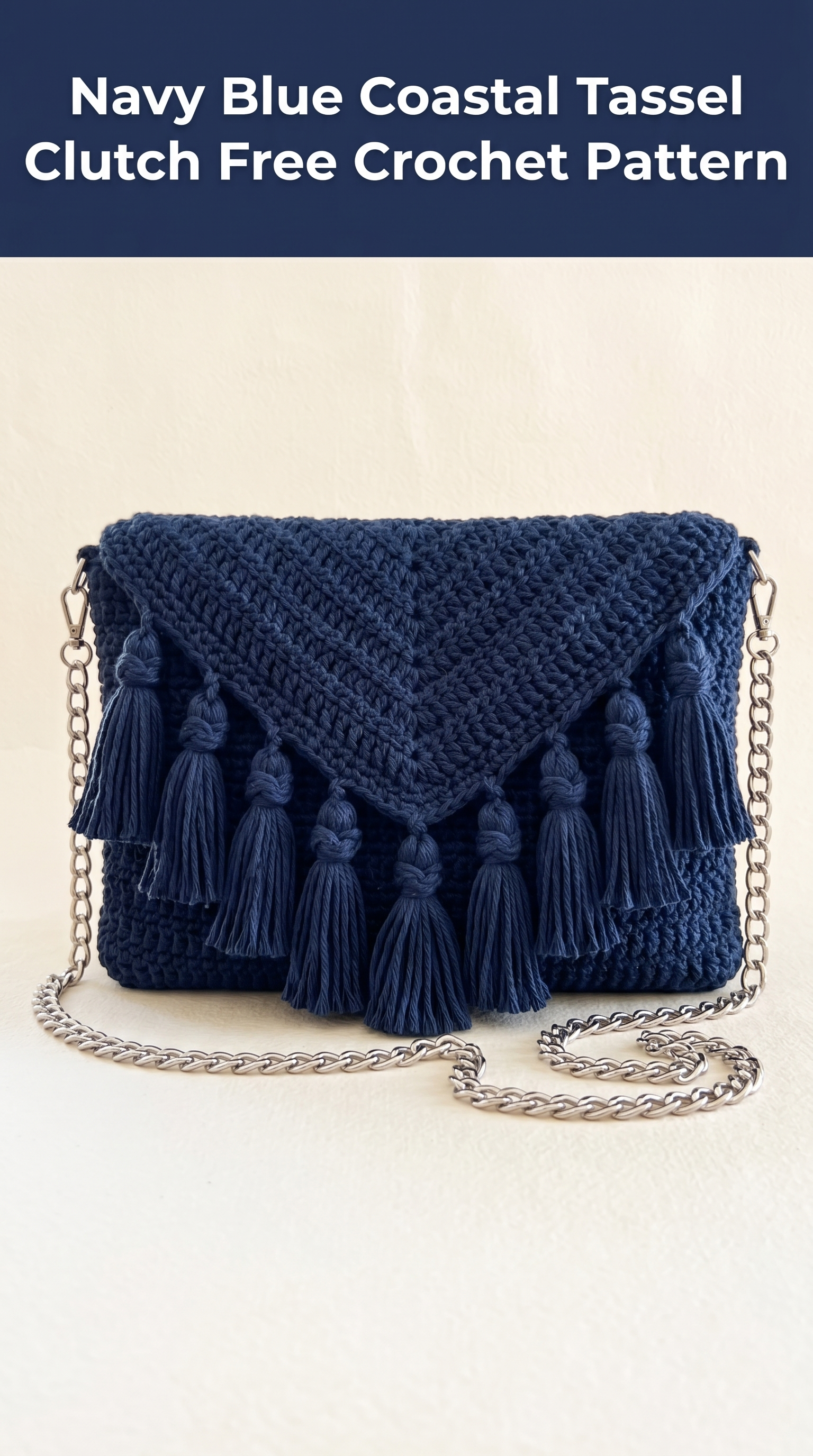 Navy Blue Coastal Tassel Clutch Free Crochet Pattern