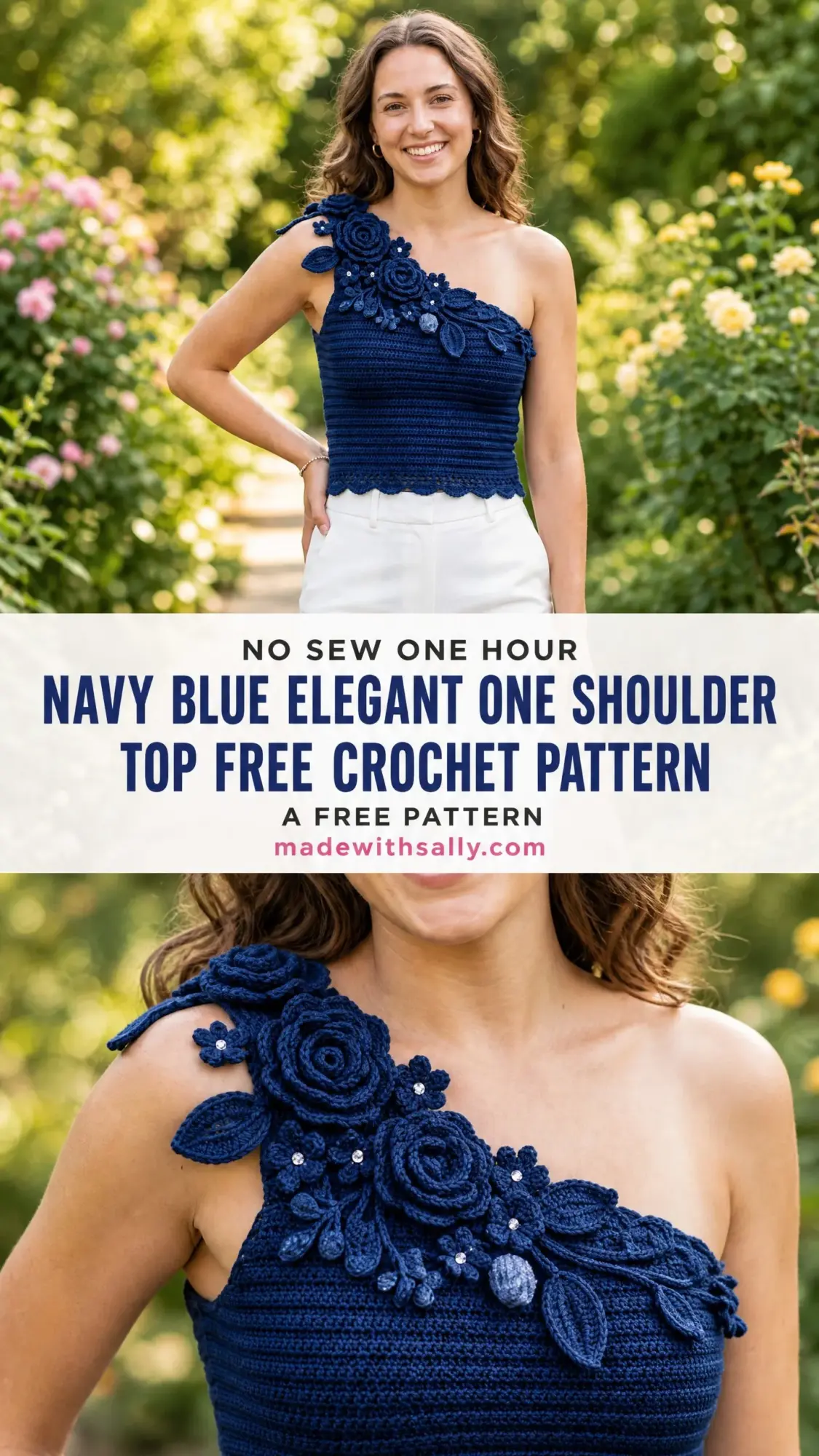 Navy Blue Elegant One Shoulder Top Free Crochet Pattern