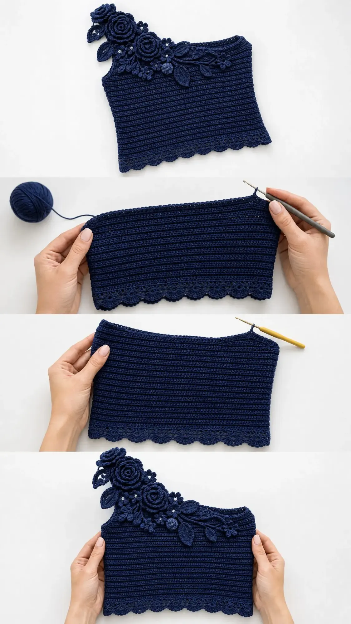 Navy Blue Elegant One Shoulder Top Free Crochet Pattern