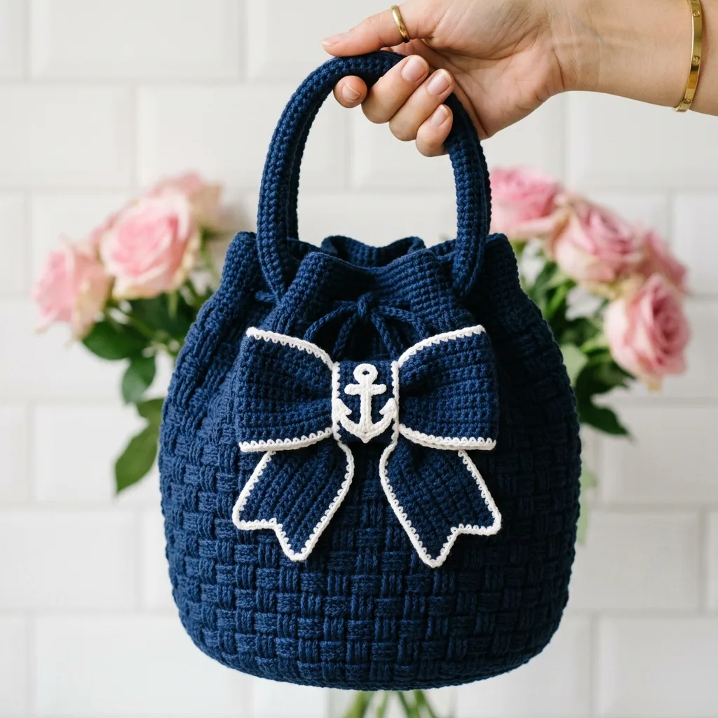 Navy Blue Nautical Bow Handbag Crochet Pattern