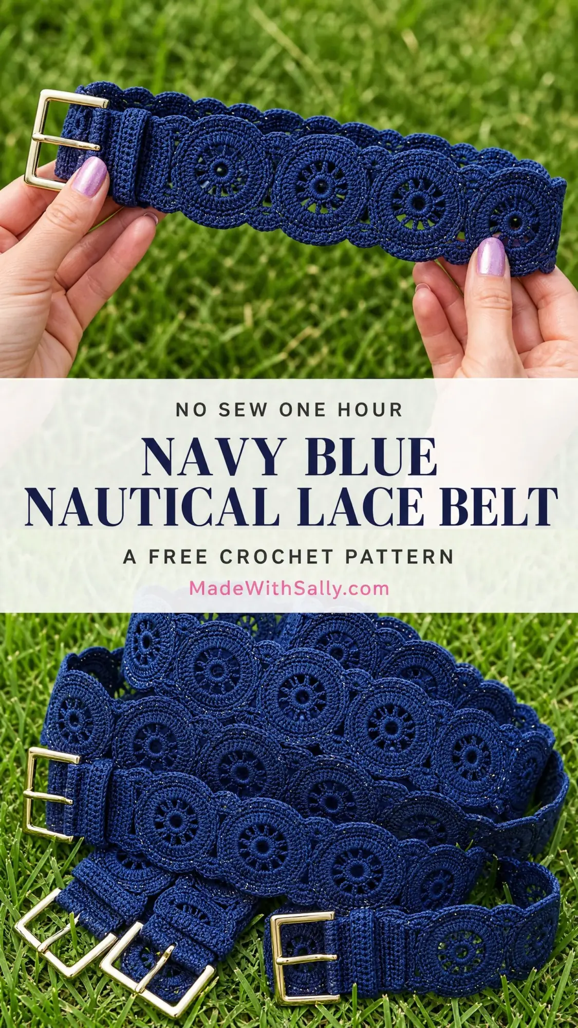 Navy Blue Nautical Lace Belt Free Crochet Pattern