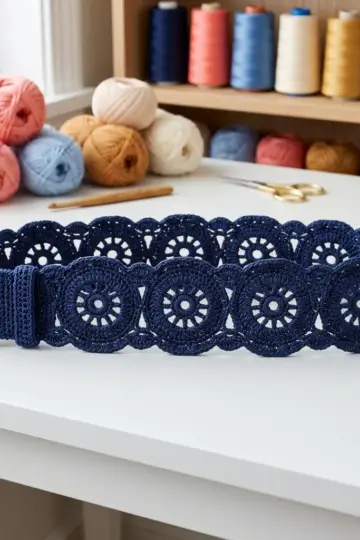 Navy Blue Nautical Lace Belt Free Crochet Pattern