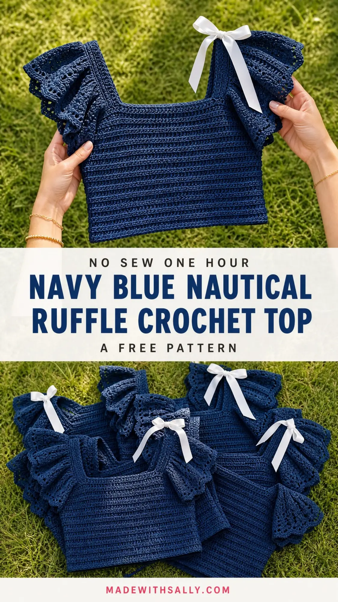 Navy Blue Nautical Ruffle Crochet Top Free Pattern