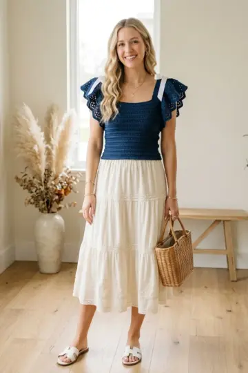 Navy Blue Nautical Ruffle Crochet Top Free Pattern