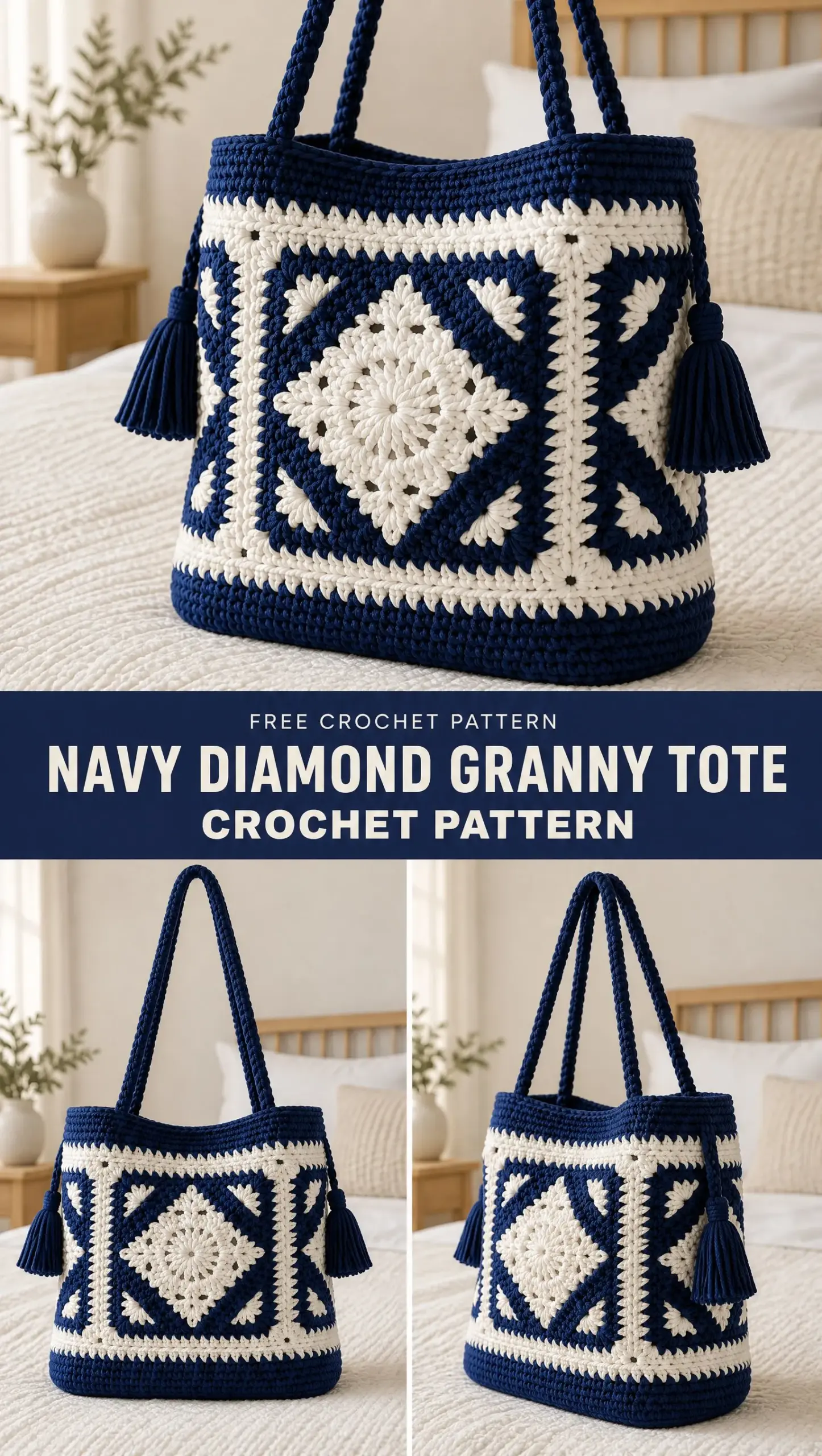 Navy Diamond Granny Tote Crochet Pattern