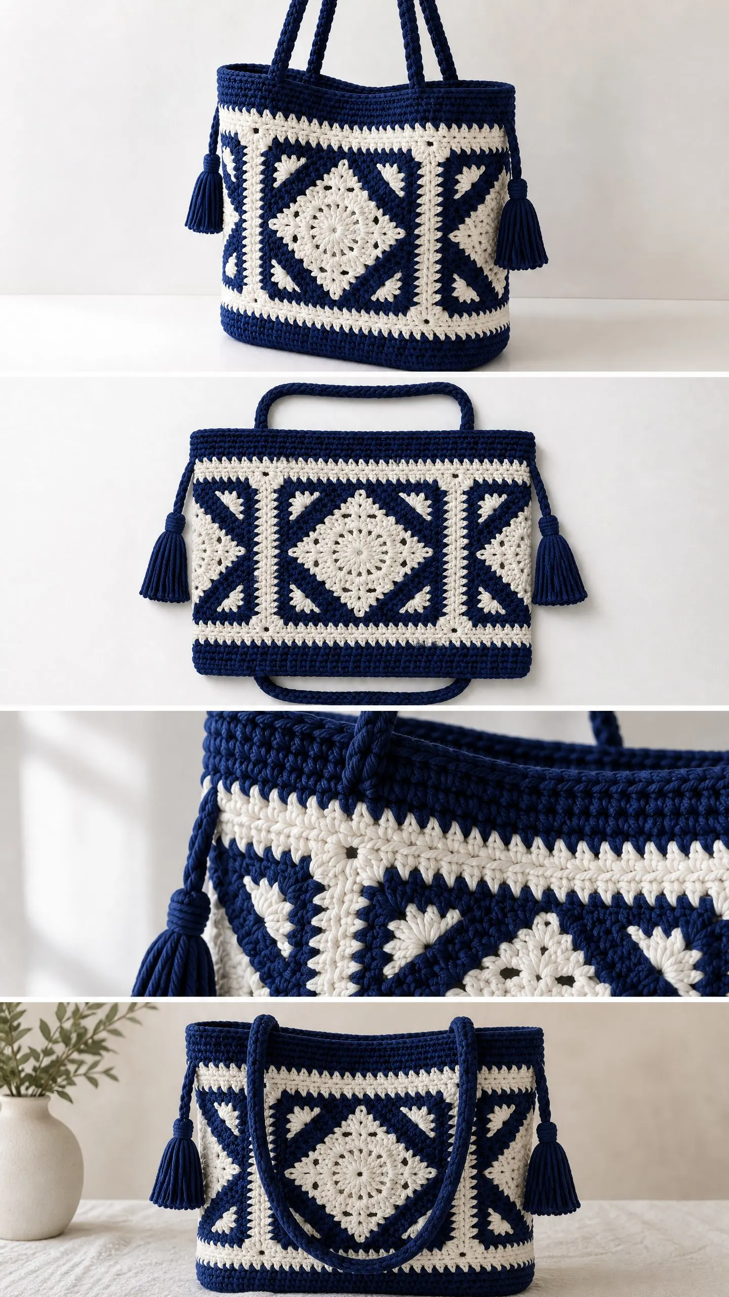 Navy Diamond Granny Tote Crochet Pattern
