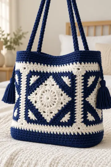 Navy Diamond Granny Tote Crochet Pattern