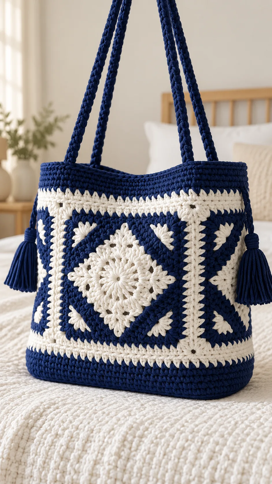 Navy Diamond Granny Tote Crochet Pattern