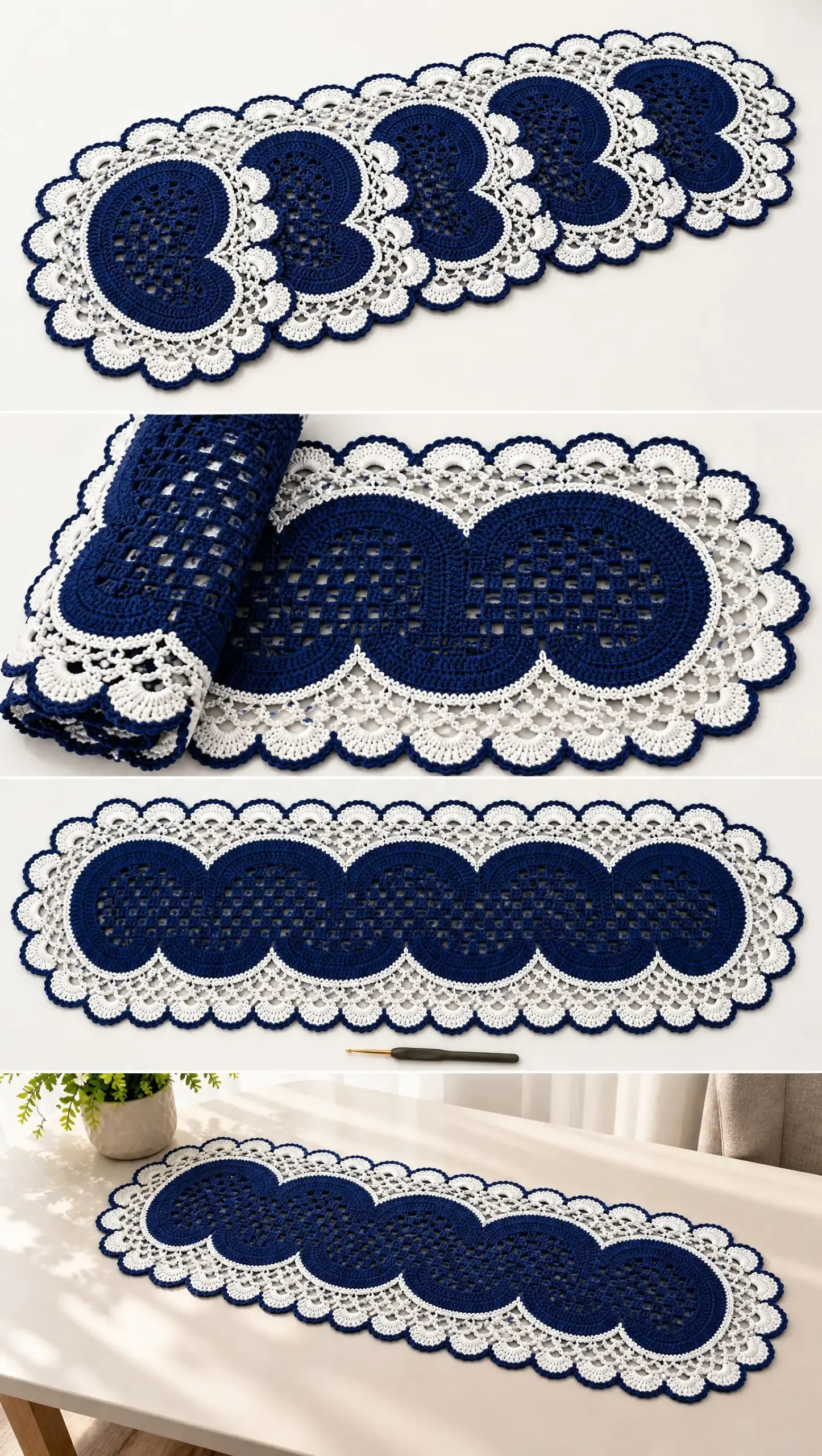 Navy Heart Lace Table Runner Crochet Pattern