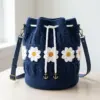 Navy Nautical Floral Bucket Bag Free Crochet Pattern