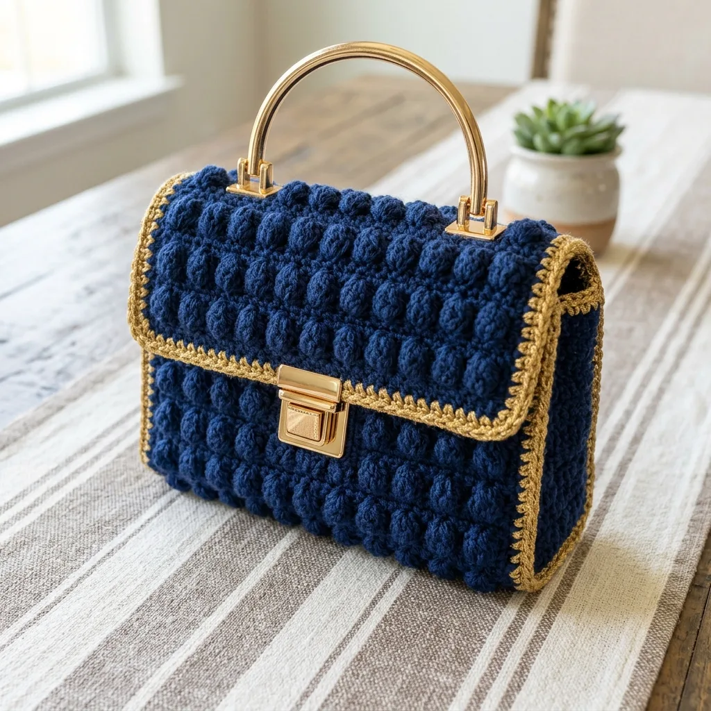 Navy and Gold Elegant Handbag Crochet Pattern