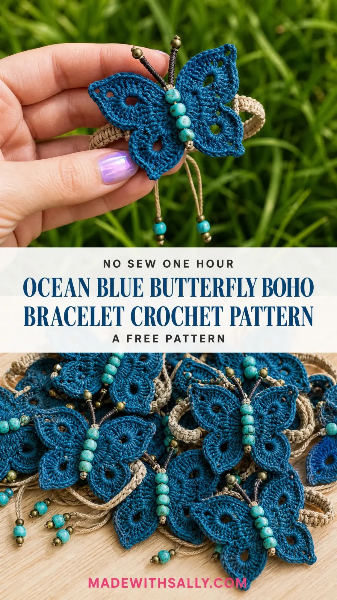 Ocean Blue Butterfly Boho Bracelet Free Crochet Pattern