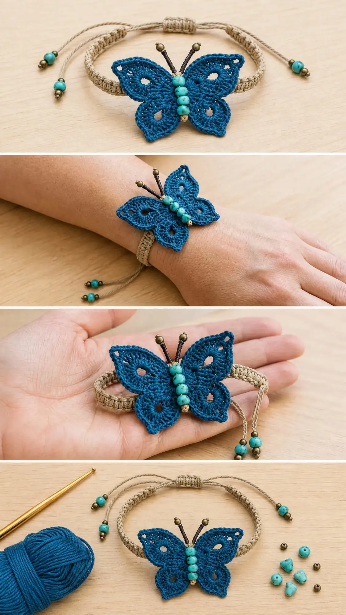 Ocean Blue Butterfly Boho Bracelet Free Crochet Pattern
