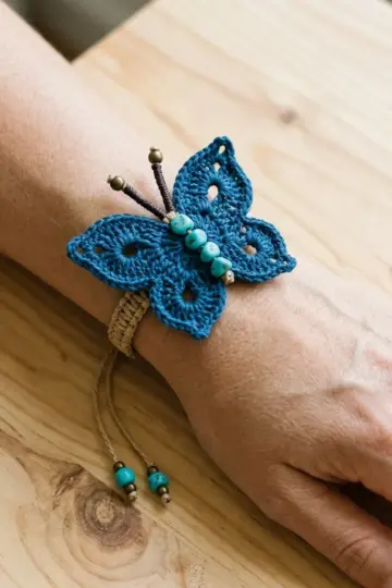 Ocean Blue Butterfly Boho Bracelet Free Crochet Pattern
