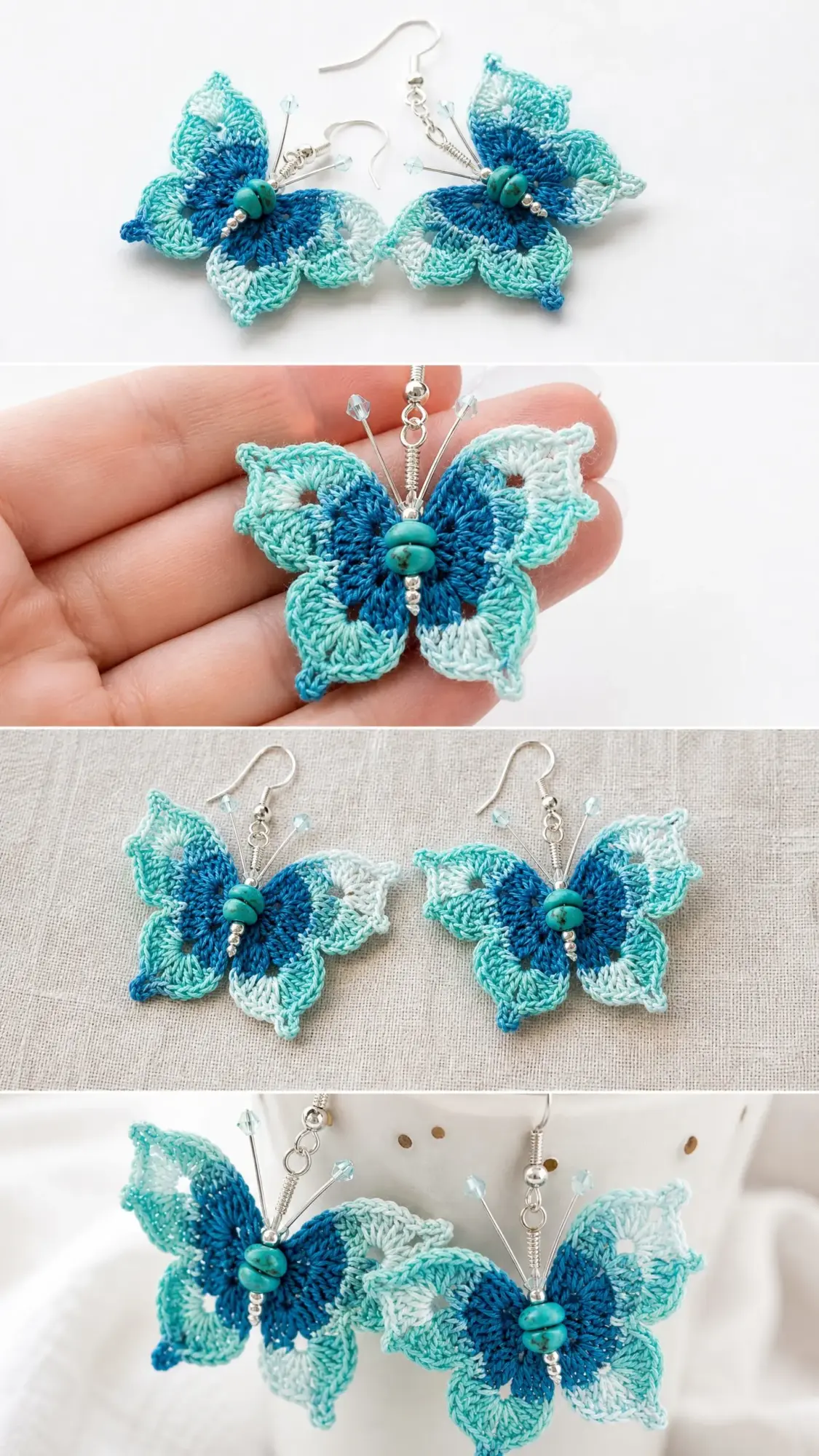 Ocean Blue Butterfly Dangle Earrings Free Crochet Pattern