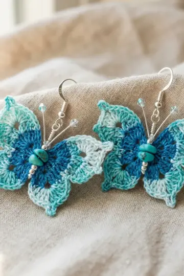 Ocean Blue Butterfly Dangle Earrings Free Crochet Pattern