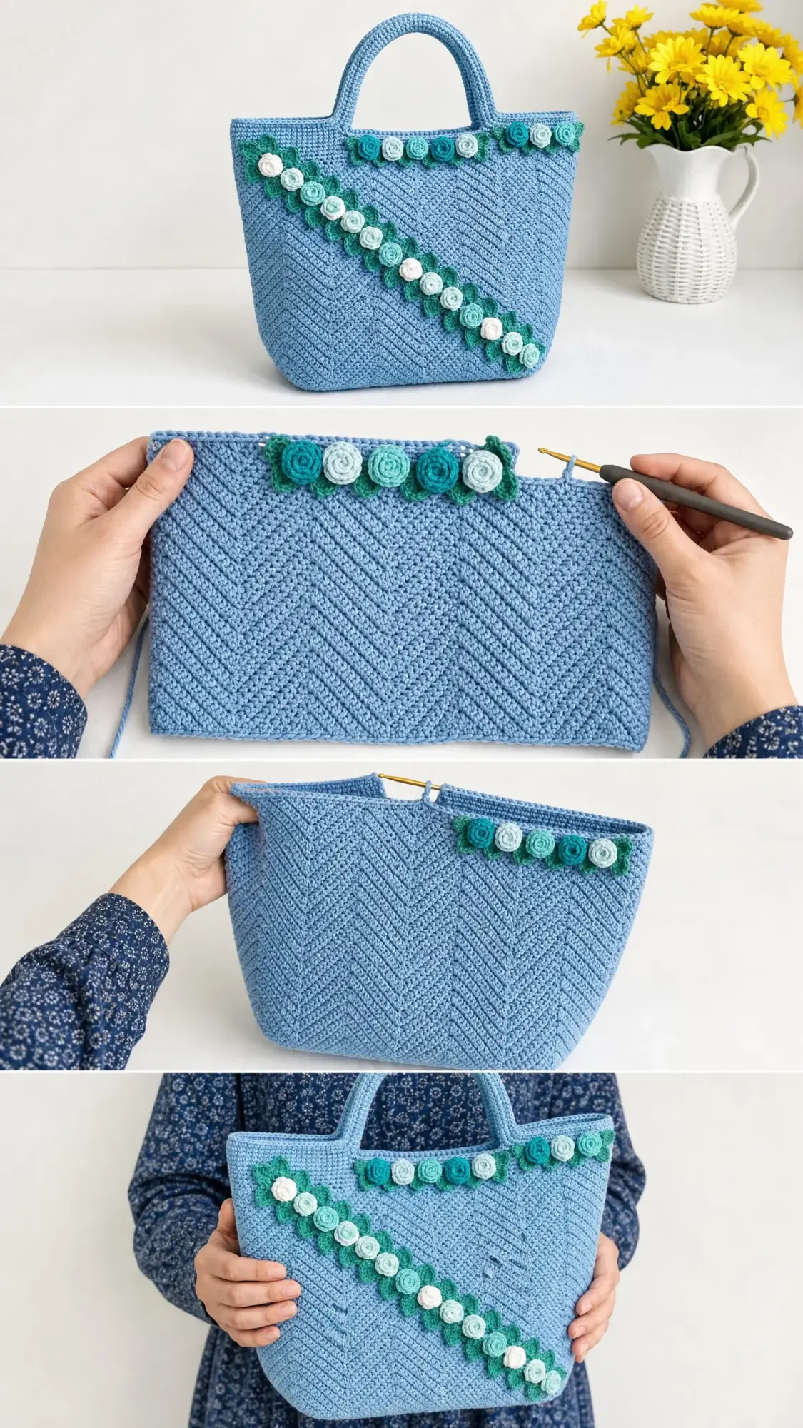 Ocean Blue Coastal Tote Free Crochet Pattern