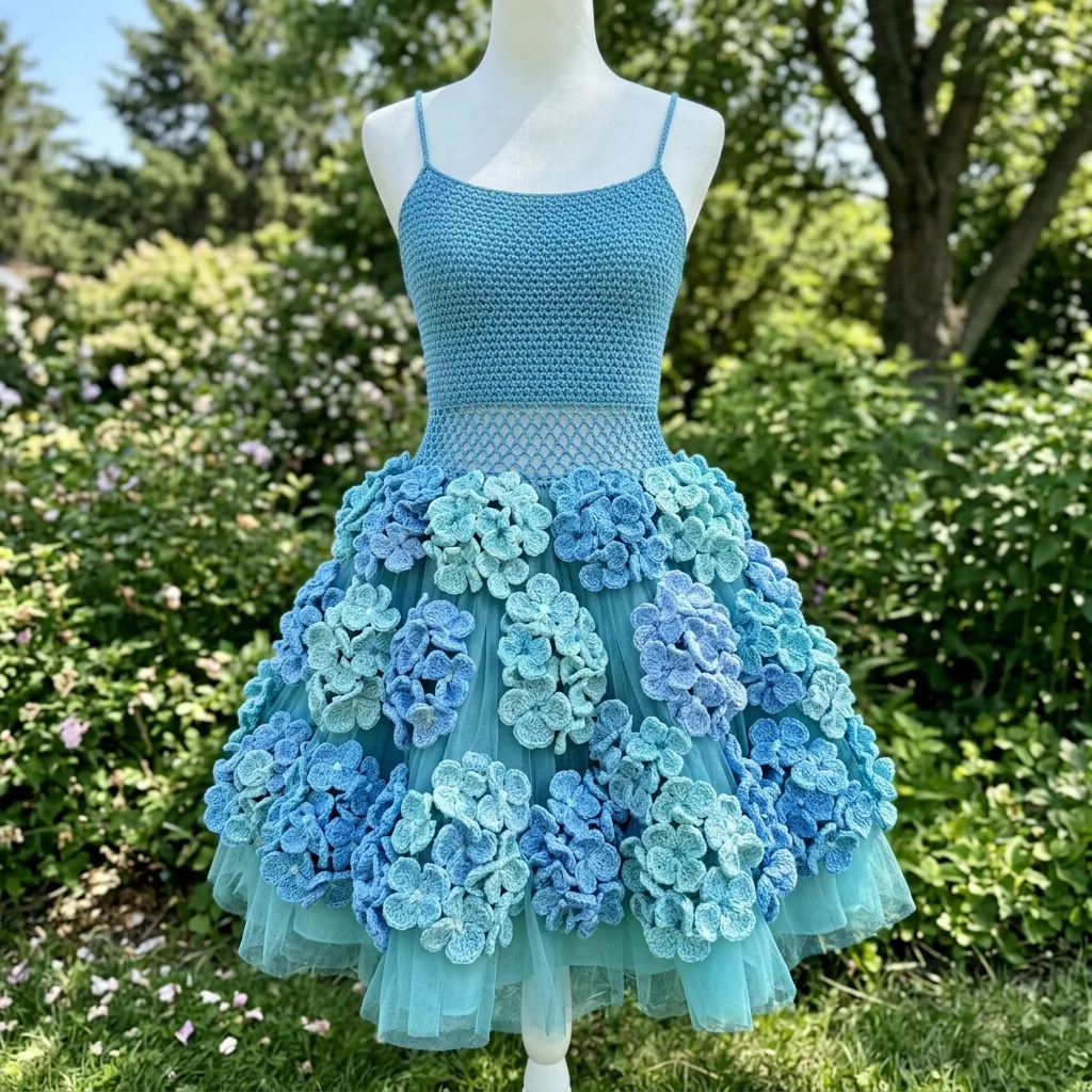 Ocean Blue Hydrangea Crochet Dress