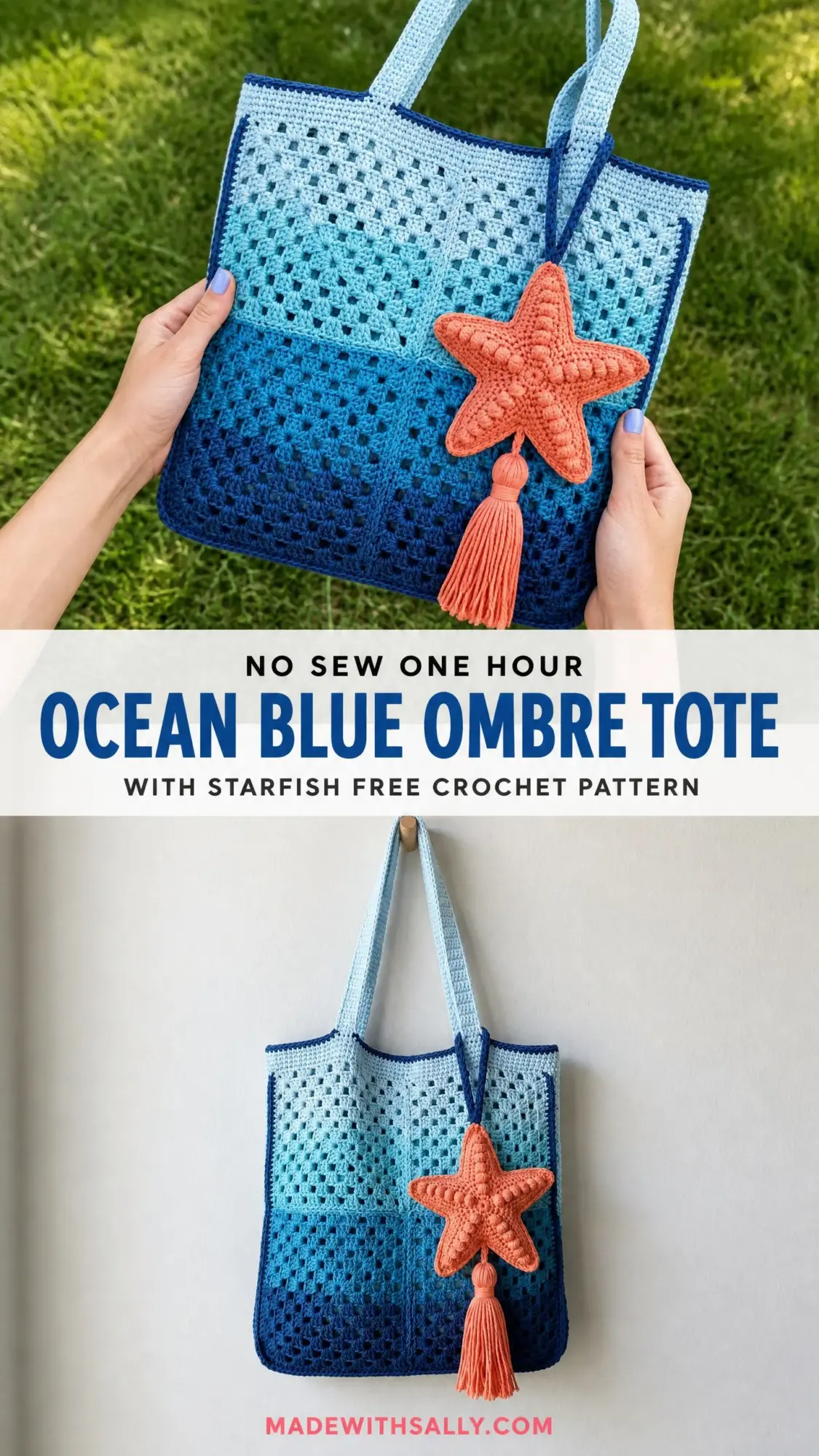 Ocean Blue Ombre Tote with Starfish Free Crochet Pattern