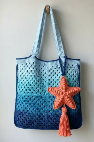 Ocean Blue Ombre Tote with Starfish Free Crochet Pattern