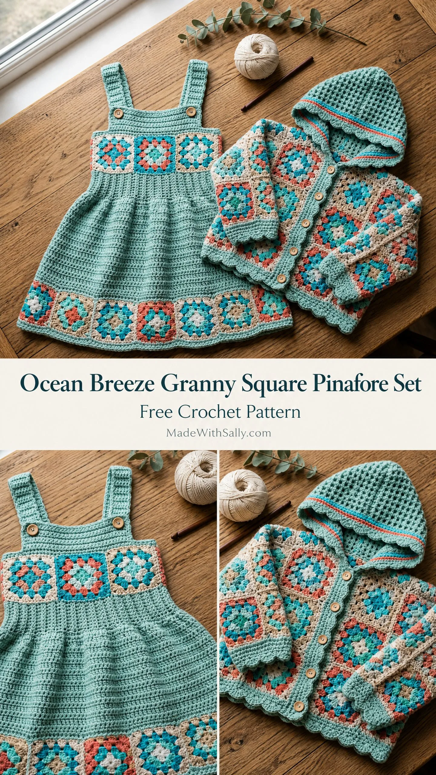 Ocean Breeze Granny Square Pinafore Set Free Crochet Pattern