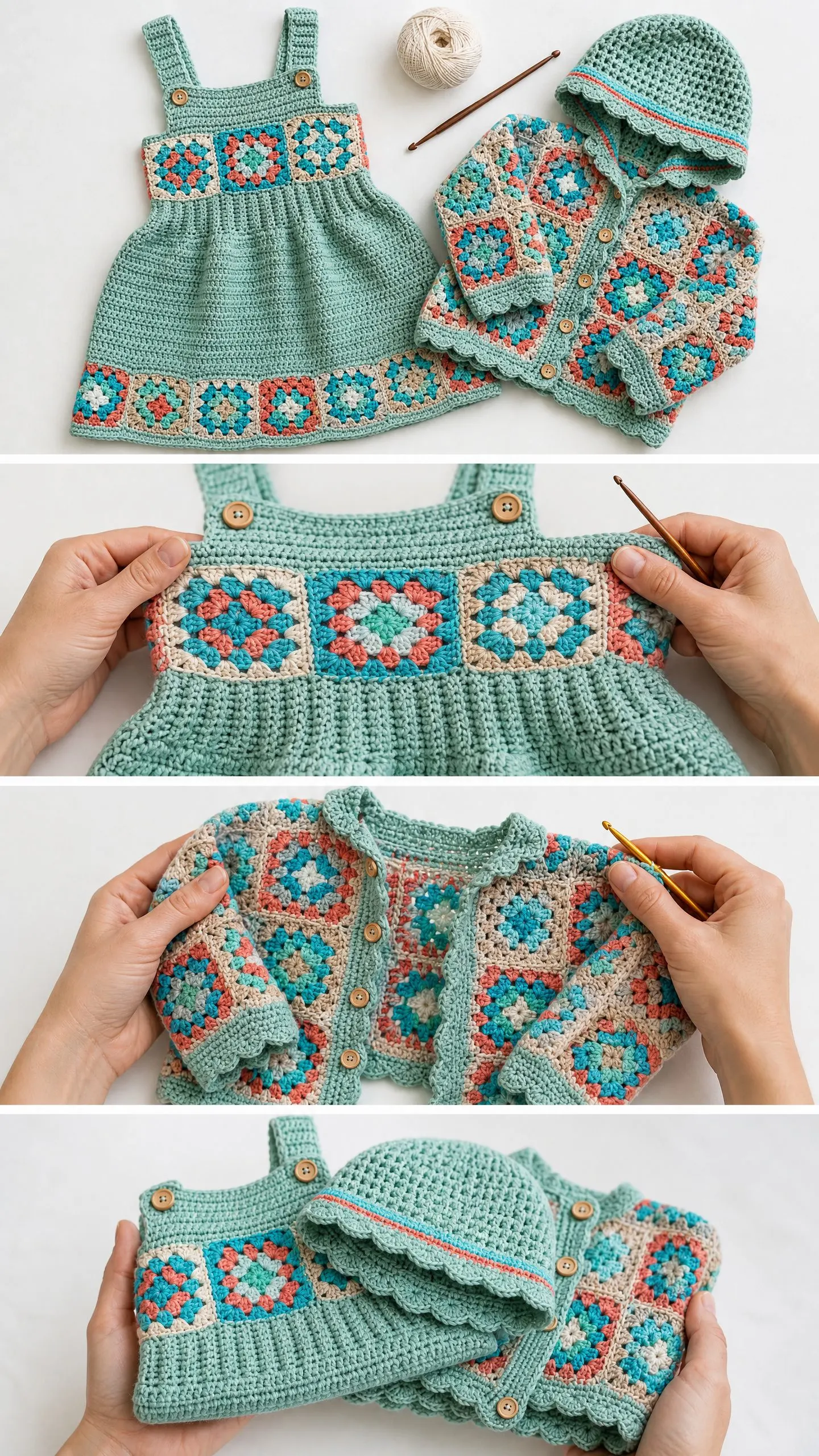 Ocean Breeze Granny Square Pinafore Set Free Crochet Pattern