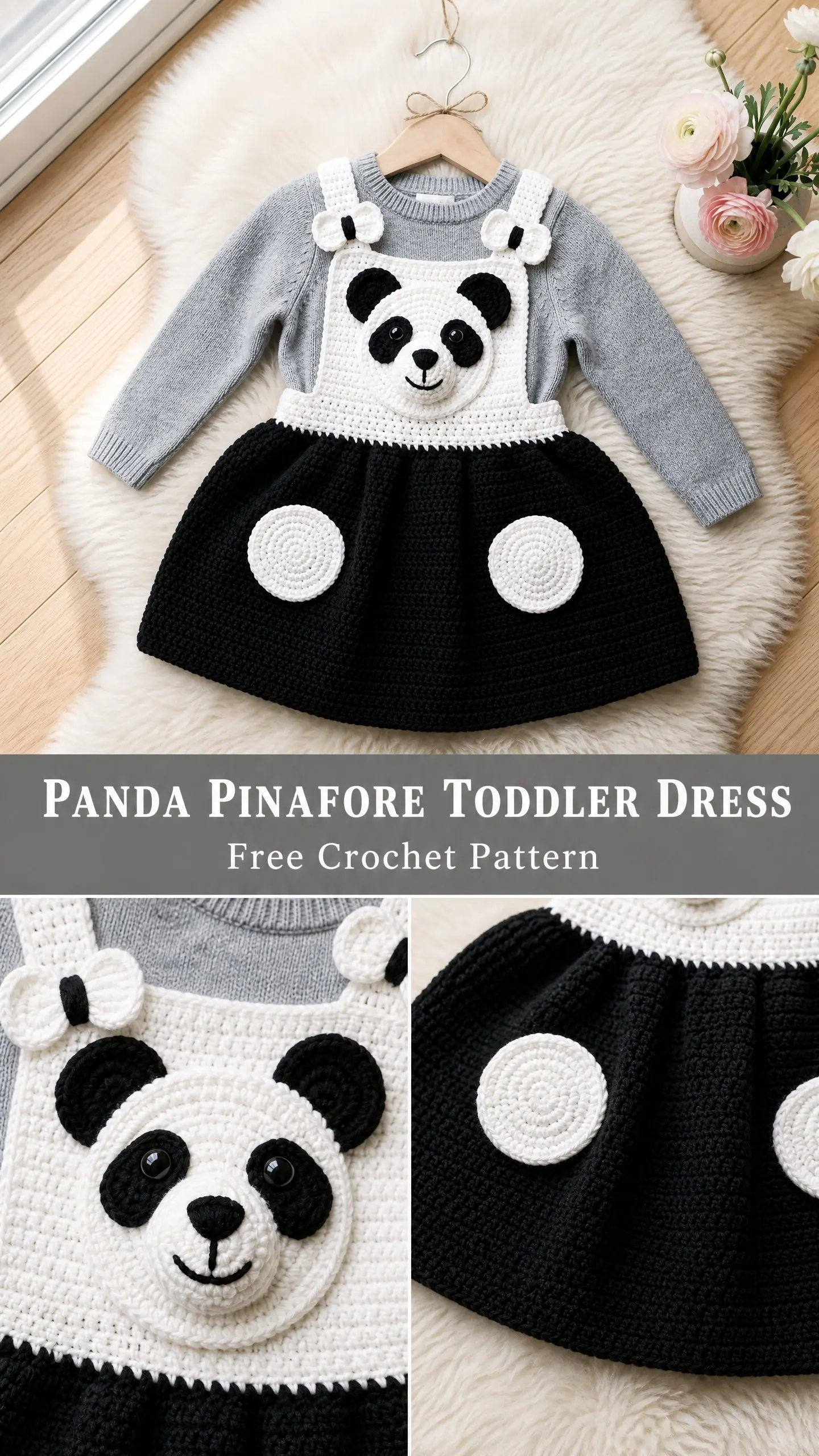 Panda Pinafore Toddler Dress Free Crochet Pattern