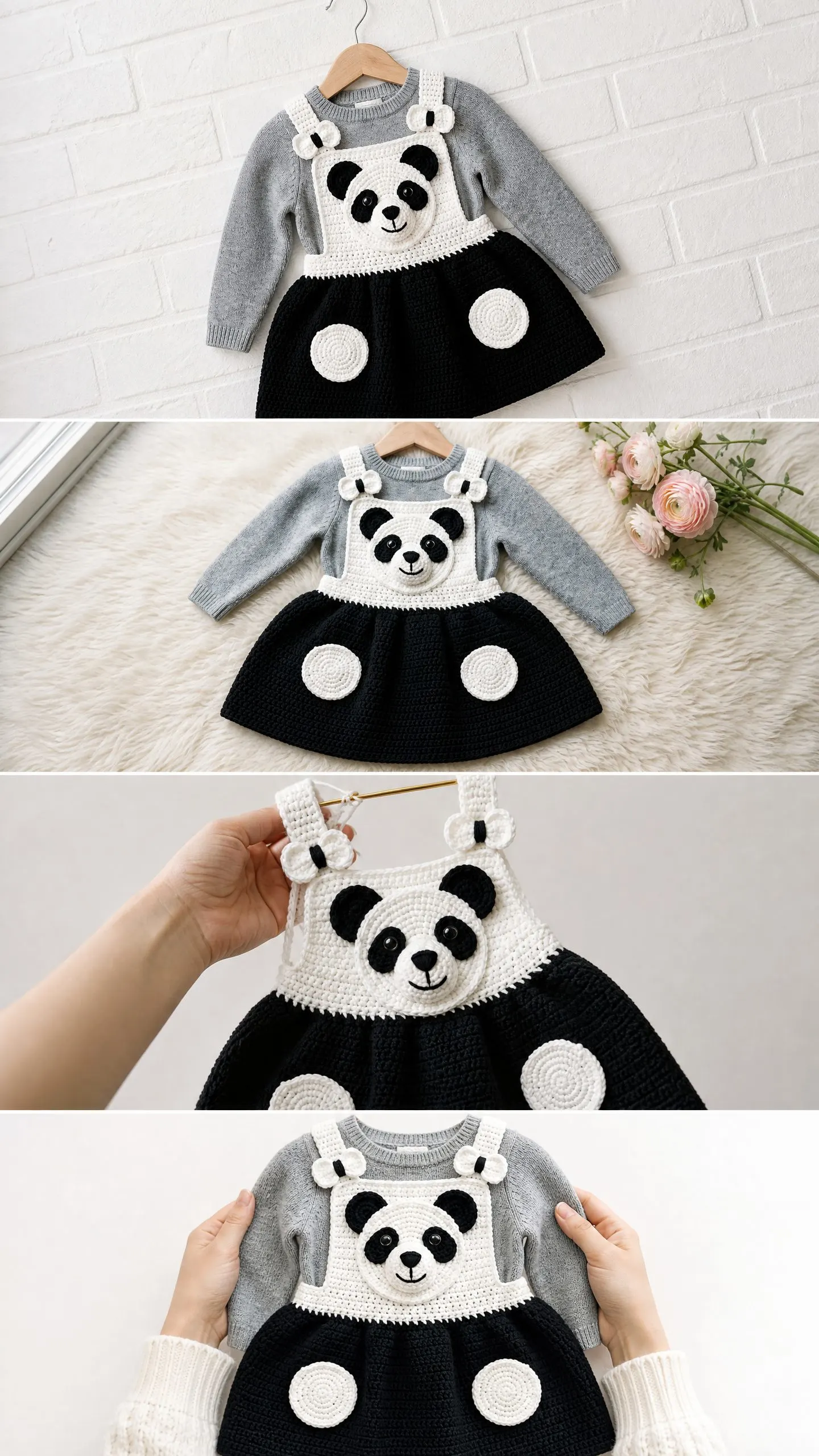 Panda Pinafore Toddler Dress Free Crochet Pattern
