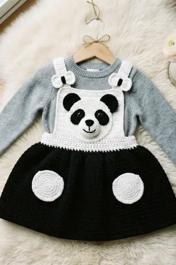 Panda Pinafore Toddler Dress Free Crochet Pattern
