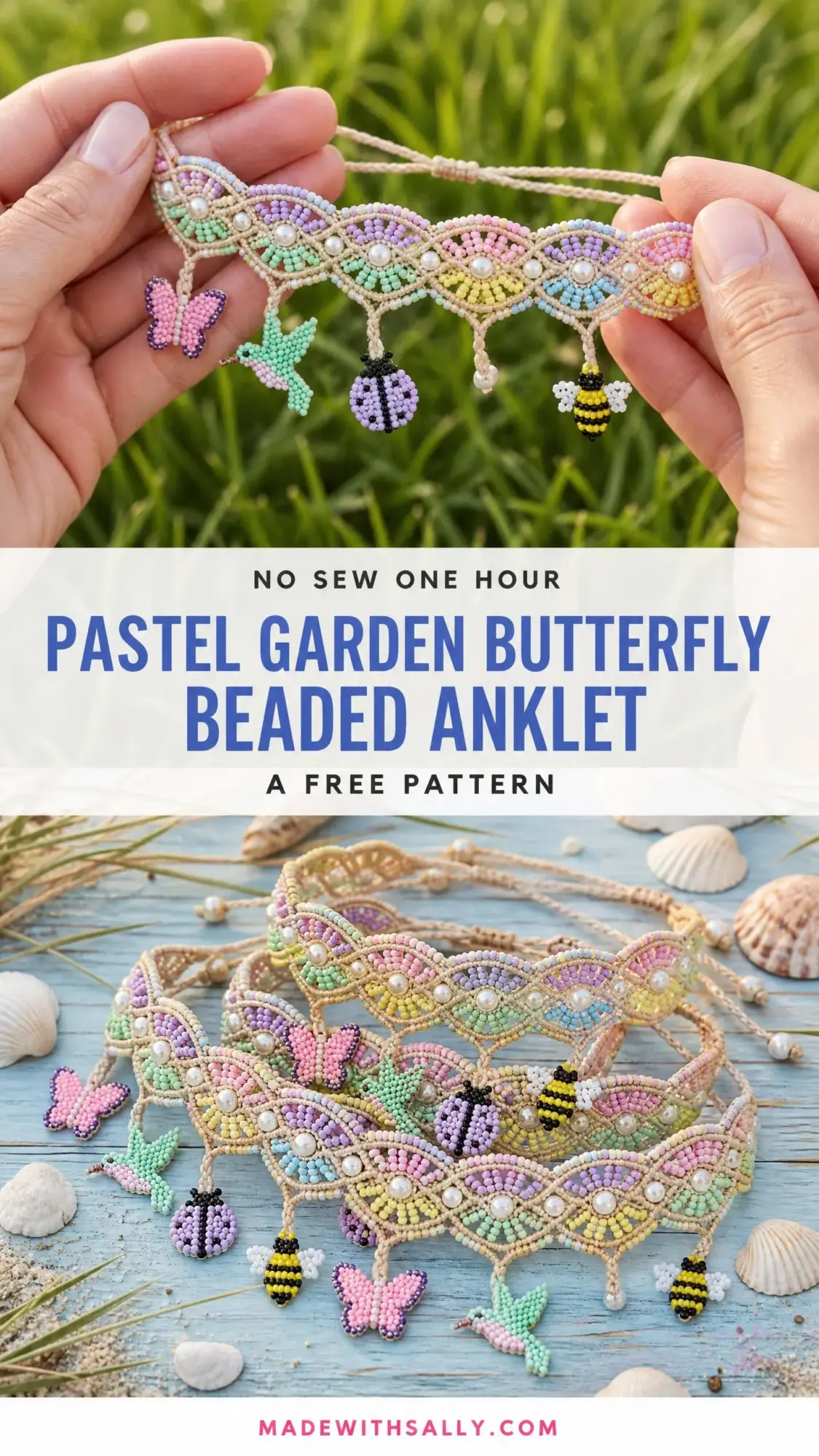 Pastel Garden Butterfly Beaded Anklet Free Crochet Pattern