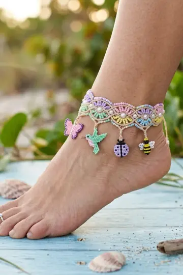 Pastel Garden Butterfly Beaded Anklet Free Crochet Pattern