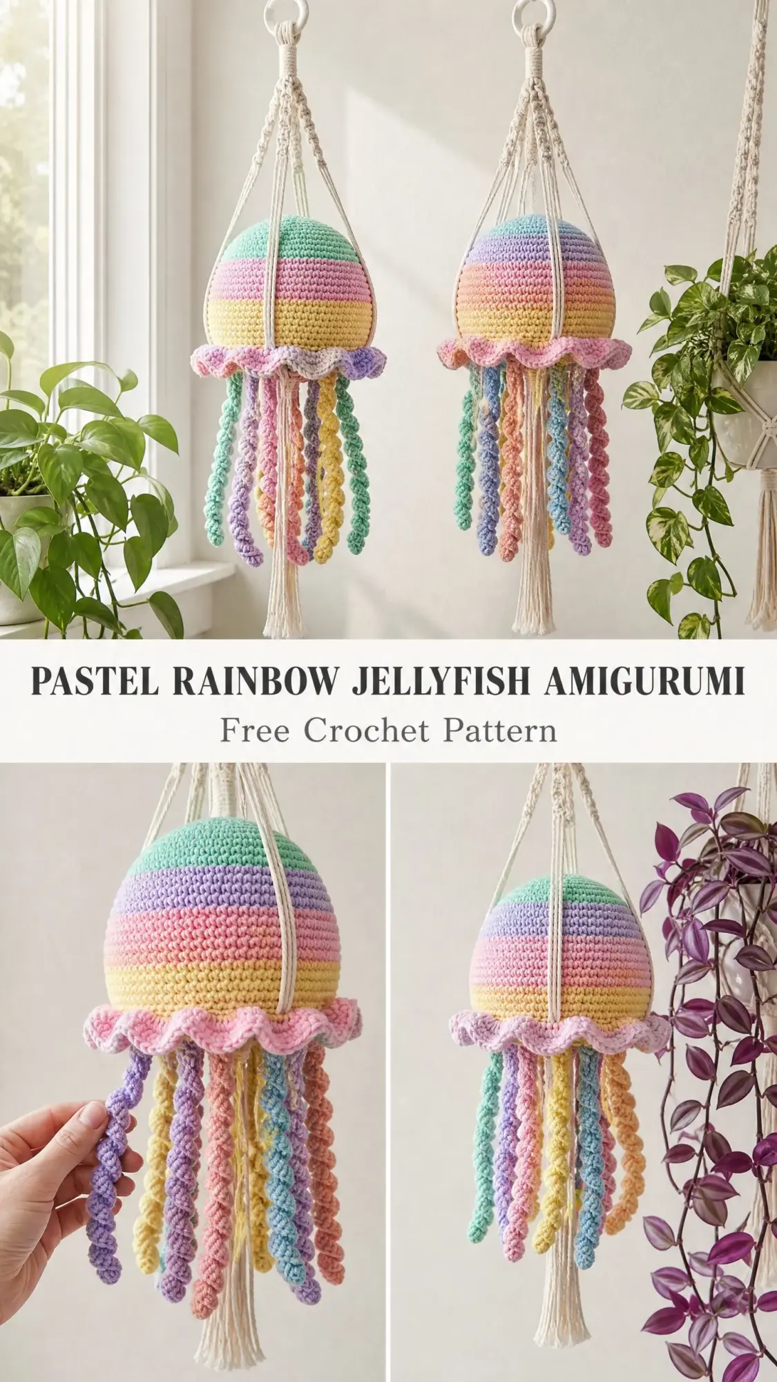 Pastel Rainbow Jellyfish Amigurumi Free Crochet Pattern