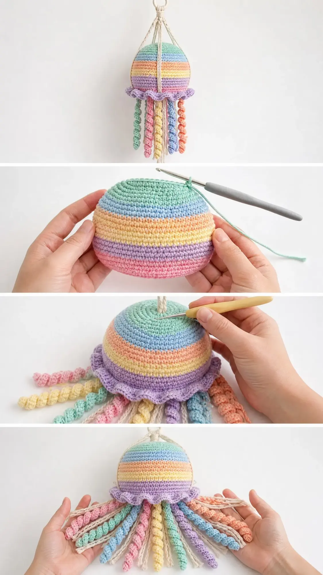 Pastel Rainbow Jellyfish Amigurumi Free Crochet Pattern
