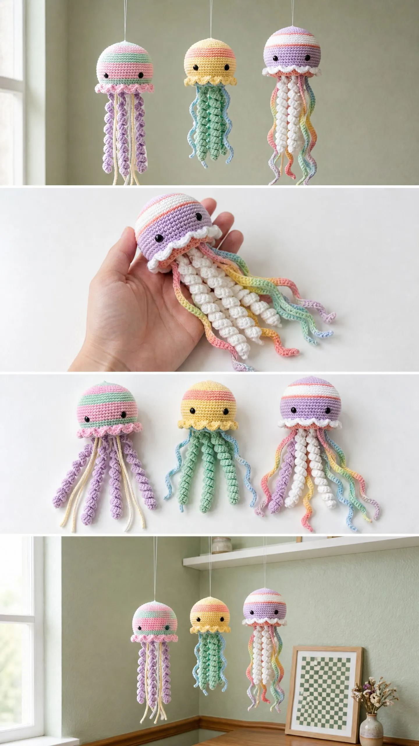 Pastel Rainbow Jellyfish Trio Free Crochet Pattern