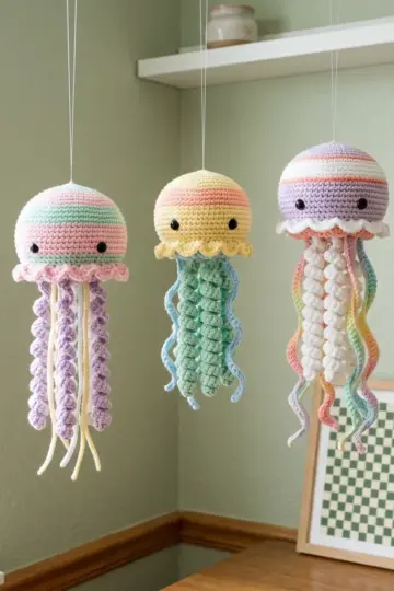 Pastel Rainbow Jellyfish Trio Free Crochet Pattern