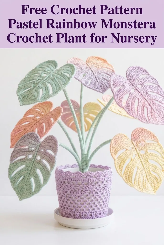 Pastel Rainbow Monstera Crochet Plant for Nursery