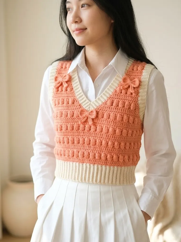 Peach Blossom Bow Crochet Vest Free Crochet Pattern