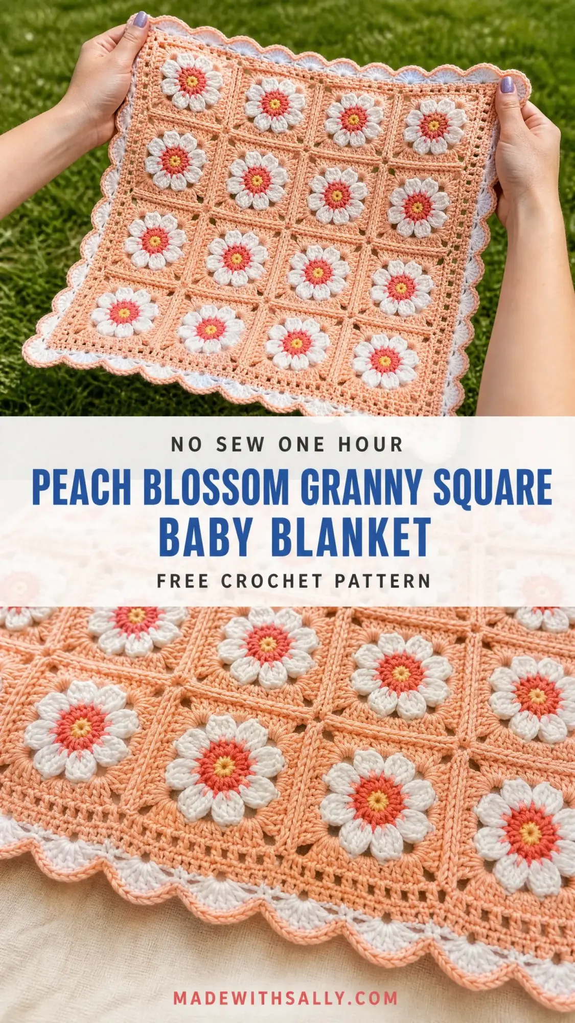 Peach Blossom Granny Square Baby Blanket Free Crochet Pattern