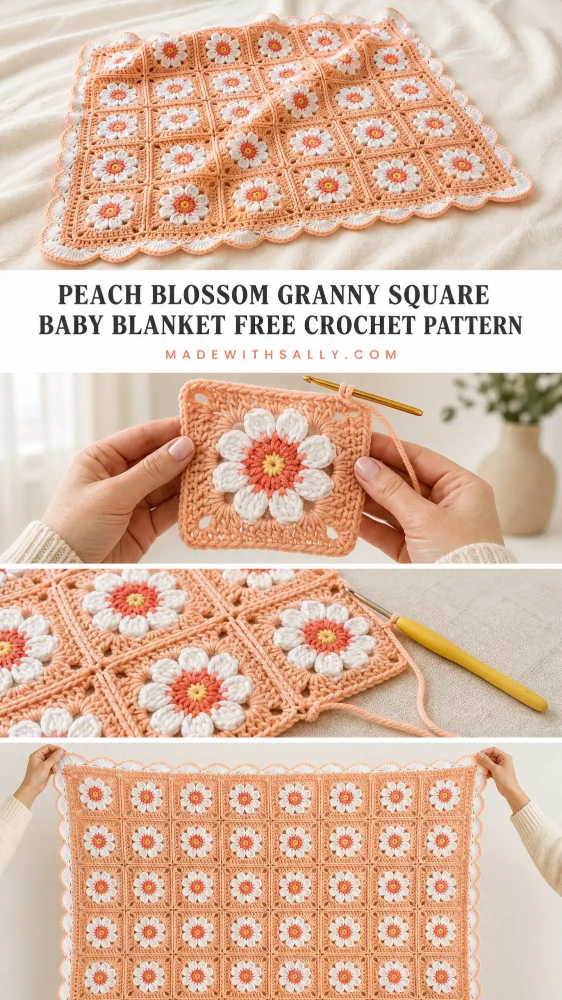 Peach Blossom Granny Square Baby Blanket Free Crochet Pattern