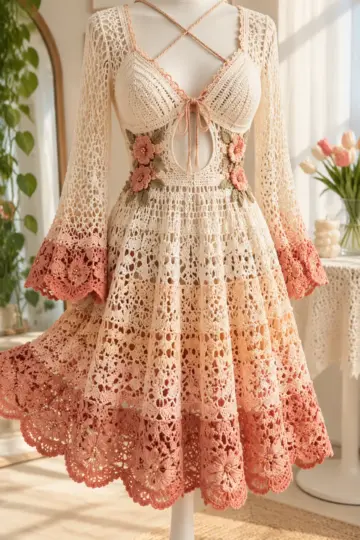 Peach Blossom Lace Dress Crochet Pattern